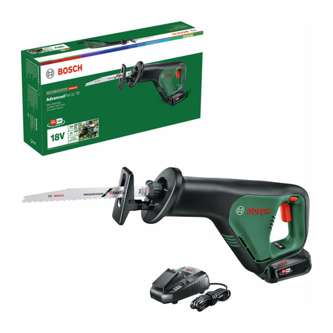 Bosch Akku-Säbelsäge AdvancedRecip 18 mit 1x Sägeblatt, 1x Akkupack, Ladegerät