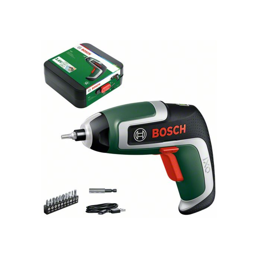Bosch Akku-Schrauber IXO 7 mit 10 Stand. Bits u. Aufbewahrungsbox