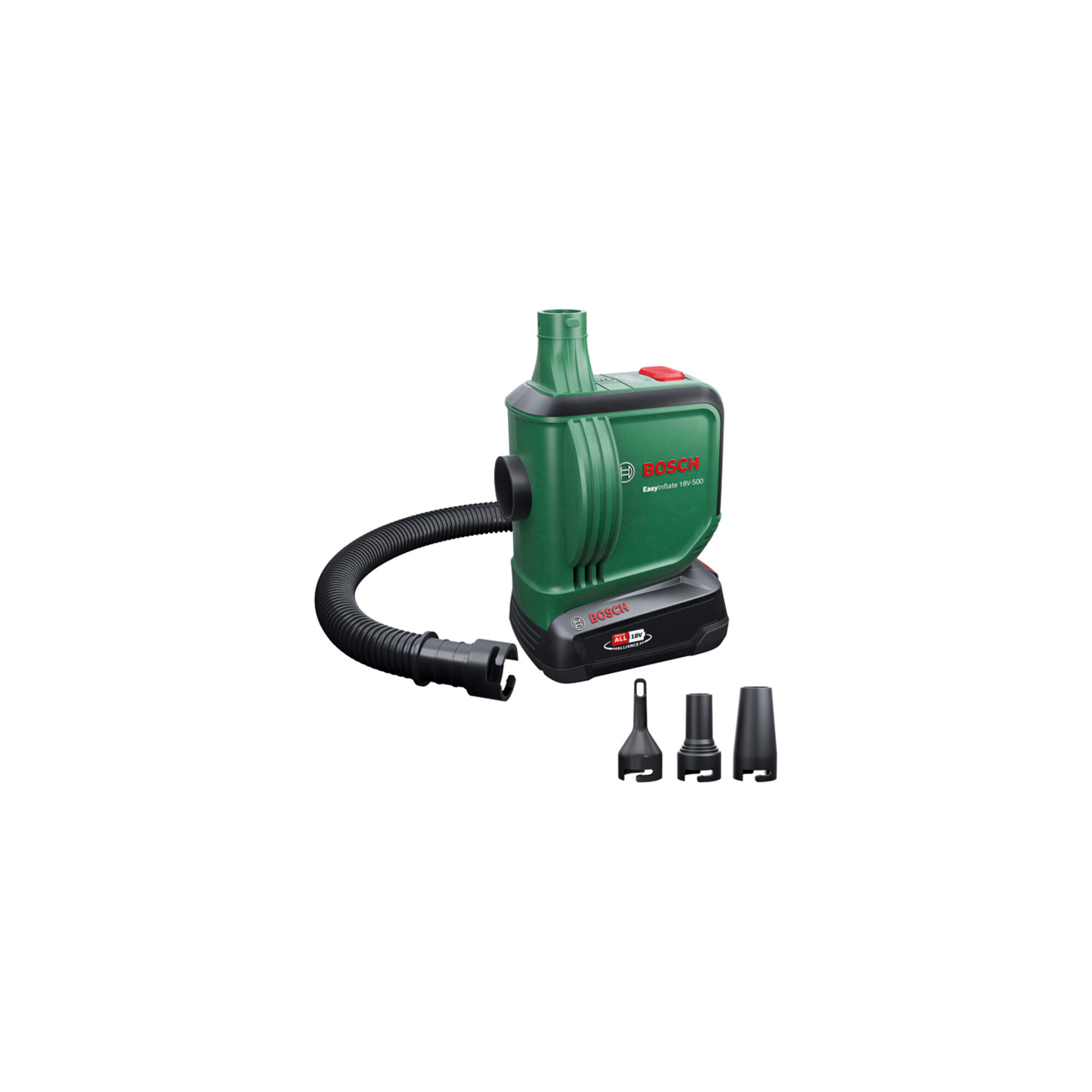 BOSCH Akku-Volumenpumpe EasyInflate18V-500 , mit Ladegerät AL18V-20 , für Luftmatratzen , Fahrradreifen und Autoreifen , 3165140955967