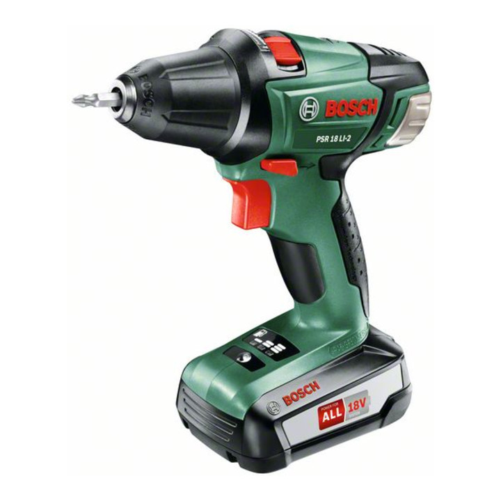 Bosch Akku-Zweigang-Bohrschrauber PSR 18 LI-2, 1 x PBA 18V 2.5 Ah Akku, AL 1830 CV