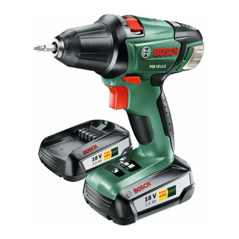 Bosch Akku-Zweigang-Bohrschrauber PSR 18 LI-2, 2 x PBA 18V 2.5 Ah Akku, AL 1830 CV