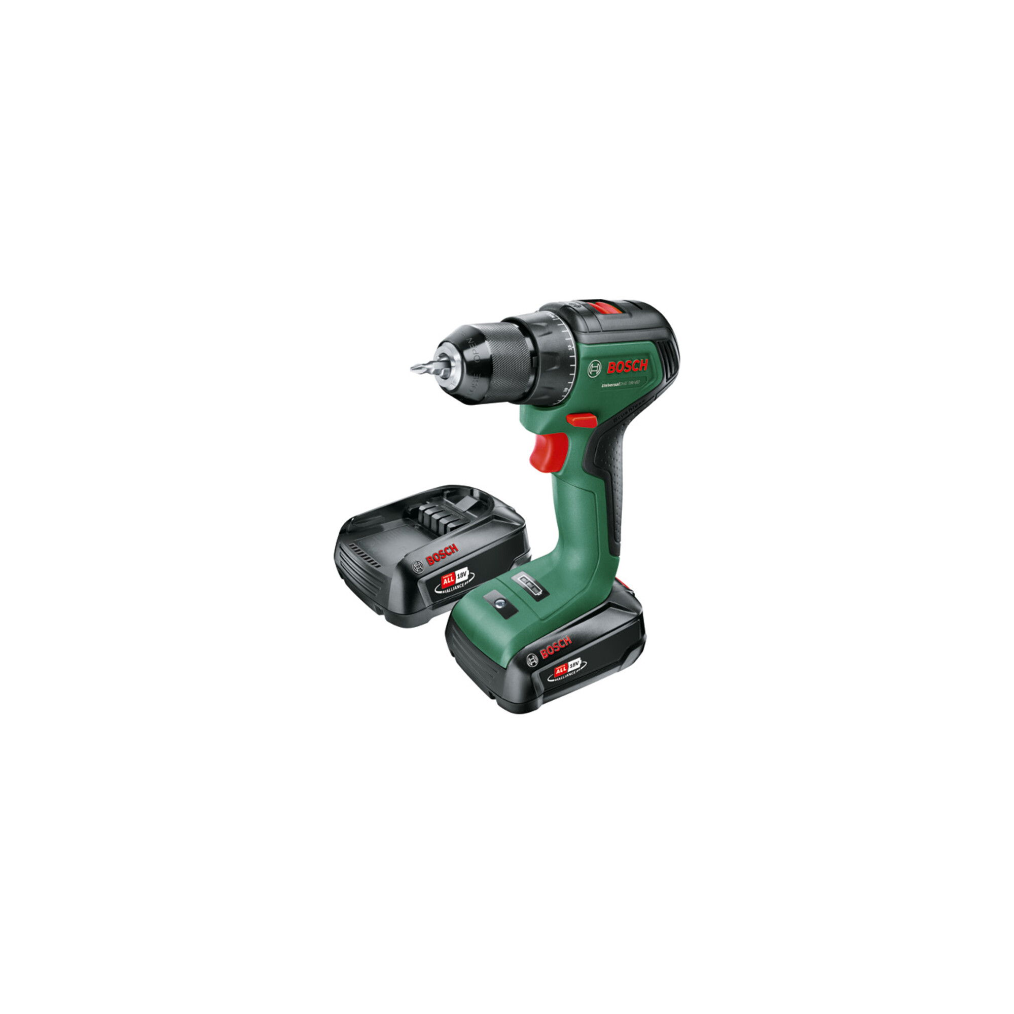 Bosch Akku-Zweigang-Bohrschrauber UniversalDrill 18V-60: 2 Akkupacks PBA 18V 2,0Ah W-B