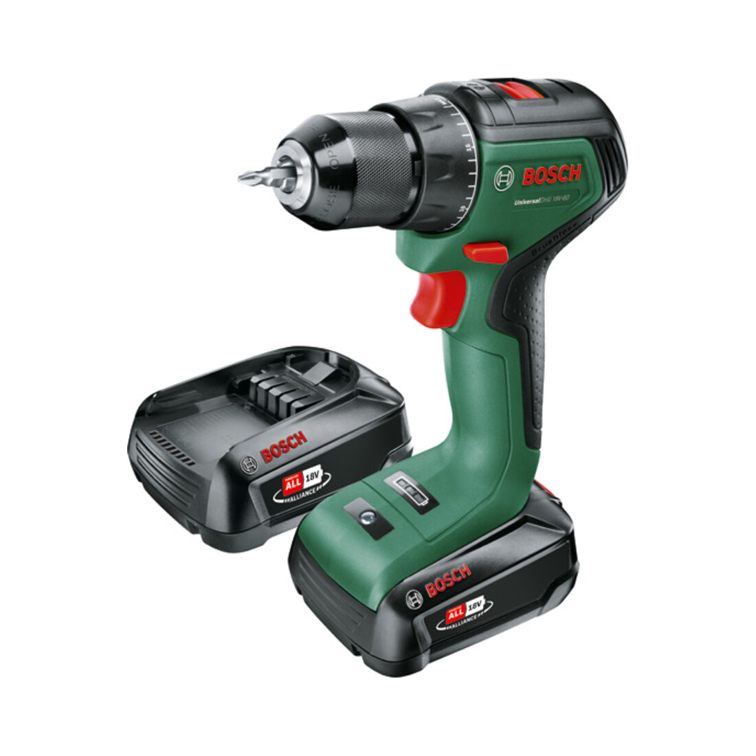 Bosch Akku-Zweigang-Bohrschrauber UniversalDrill 18V-60: 2 Akkupacks PBA 18V 2,0Ah W-B