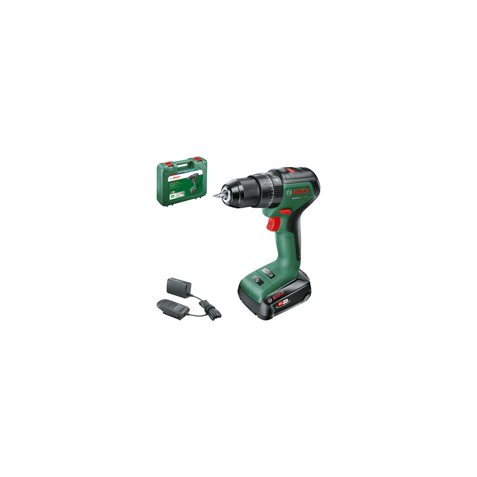 BOSCH UniversalImpact 18V-60 Akku-Zweigang-Schlagbohrschrauber mit Syneon Chip und Power for ALL System 18 V 2 Ah 06039D7101