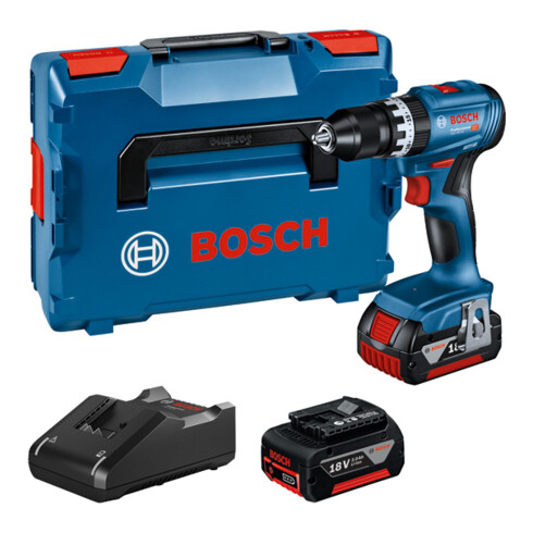 Bosch Avvitatore a batteria GSB 18V-45, 2 batterie GBA 18V 3.0Ah, caricabatterie e L-BOXX