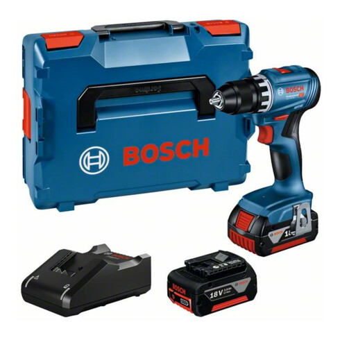 Bosch Avvitatore a batteria GSR 18V-45, 2 batterie GBA 18V 3.0Ah, caricatore e L-BOXX