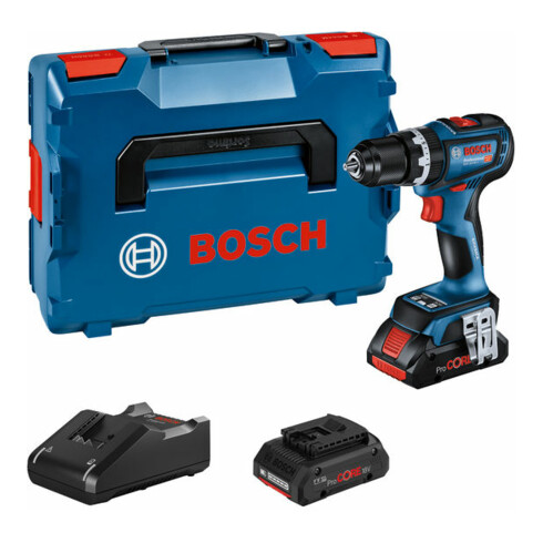 Bosch Avvitatore a percussione a batteria GSB 18V-90 C, 2 batterie ProCORE18V 4.0Ah, caricabatterie e L-BOXX