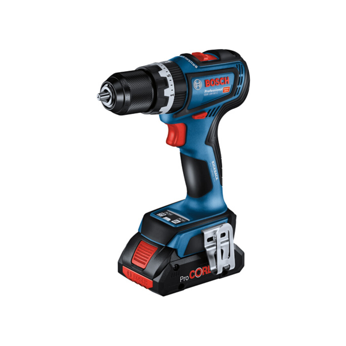 Bosch Avvitatore a percussione a batteria GSB 18V-90 C, 2 batterie ProCORE18V 4.0Ah, caricabatterie e L-BOXX