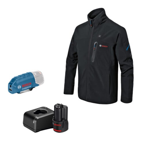 Bosch Beheizbare Kleidung GHJ 12+18V XA: Akkuadapter, Ladegerät, 1x Akku, Gr. XL