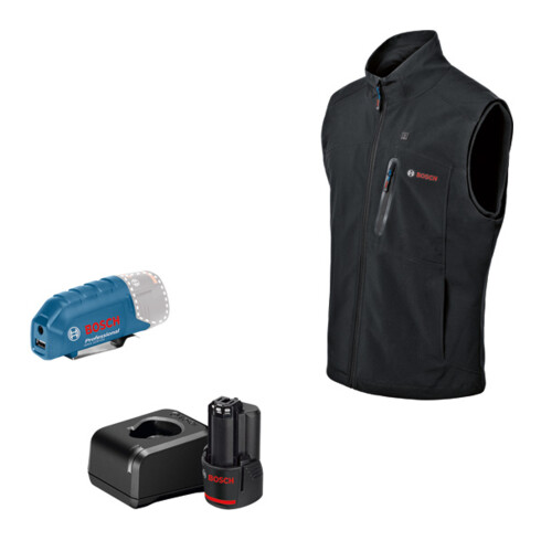 Bosch Beheizbare Kleidung GHV 12+18V XA: Akkuadapter, Ladegerät, 1x Akku, Gr. L