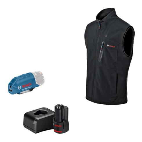 Bosch Beheizbare Kleidung GHV 12+18V XA: Akkuadapter, Ladegerät, 1x Akku, Gr. XL