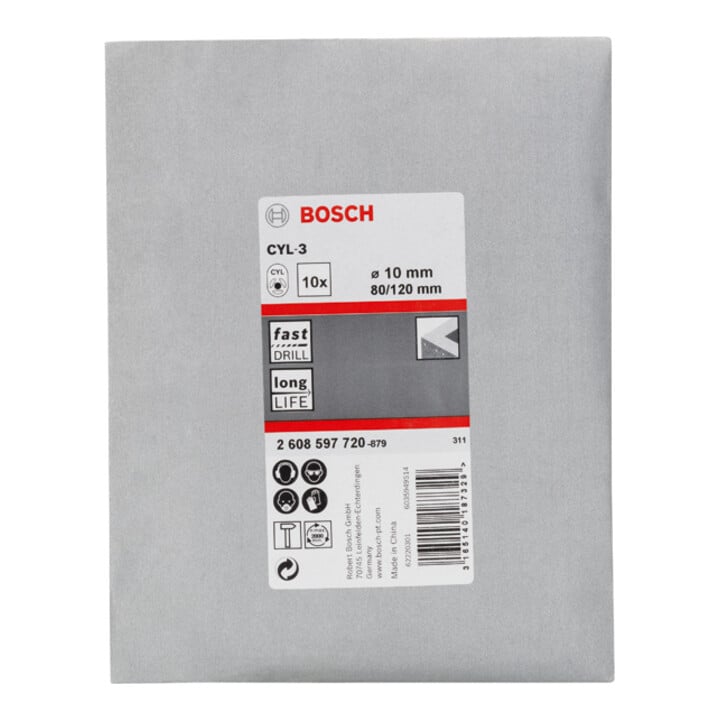 Bosch Betonbohrer CYL-3 Silver Percussion 10 x 80 x 120 mm Durchmesser 9 mm