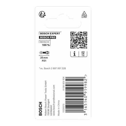 Bosch Bit per cacciavite Impact Control, 25 mm, 2xPZ1. Per cacciavite