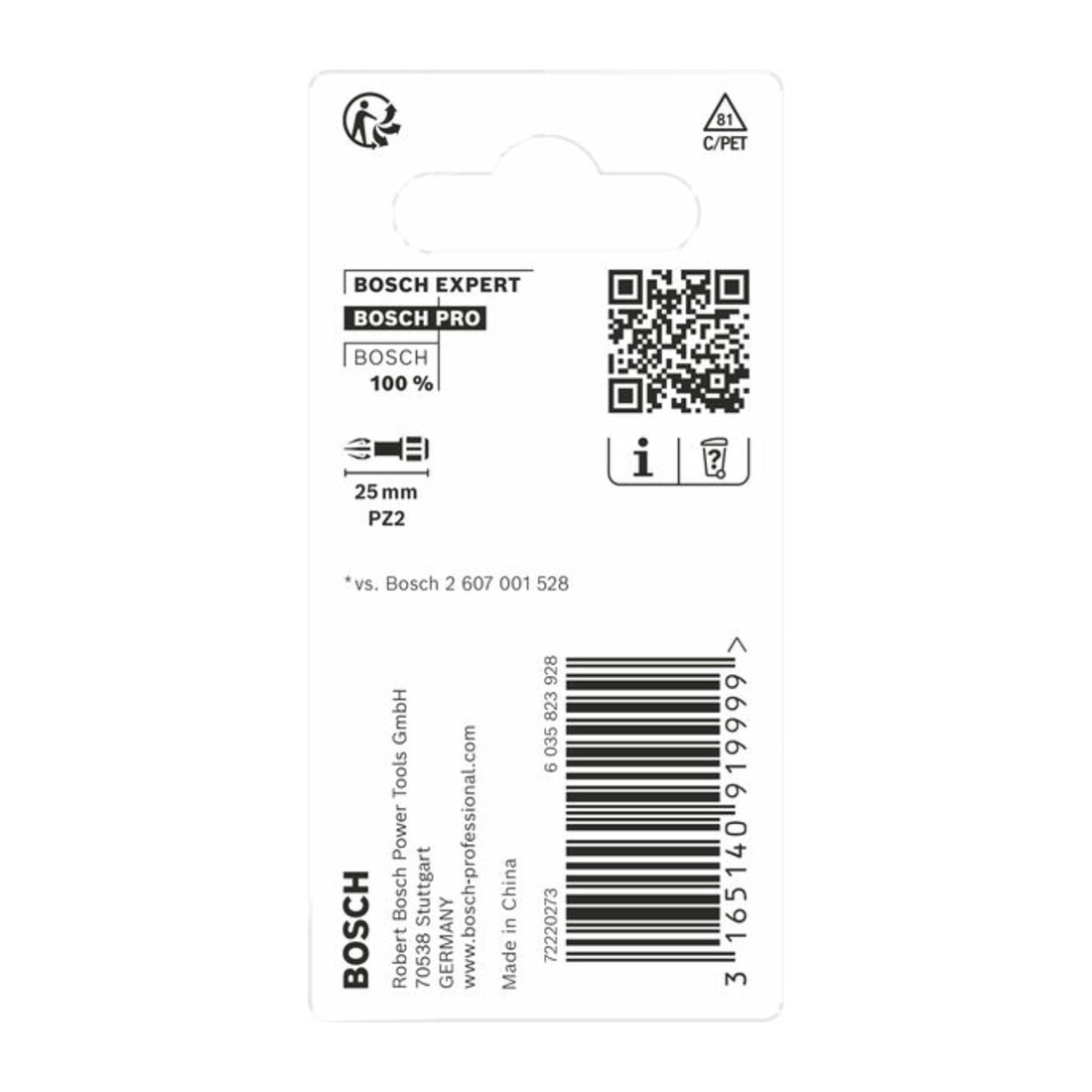 Bosch Bit per cacciavite Impact Control , 25 mm, 2xPZ2. Per cacciavite