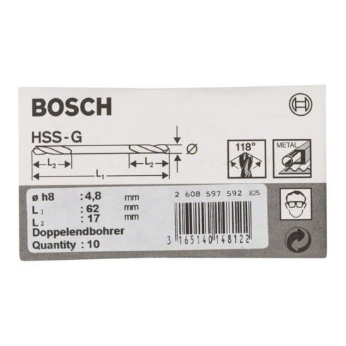 Bosch boormachine met dubbele kop HSS-G 4,8 x 17 x 62 mm