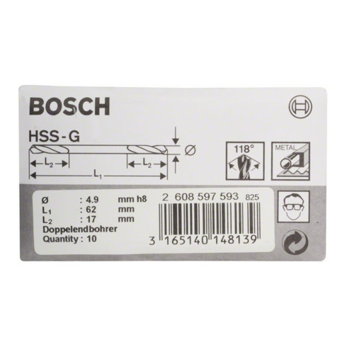 Bosch boormachine met dubbele kop HSS-G 4,9 x 17 x 62 mm