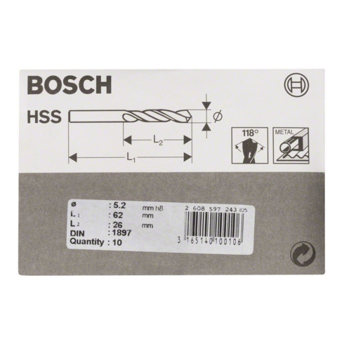 Bosch carrosserieboor HSS-R DIN 1897 5,2 x 26 x 62 mm