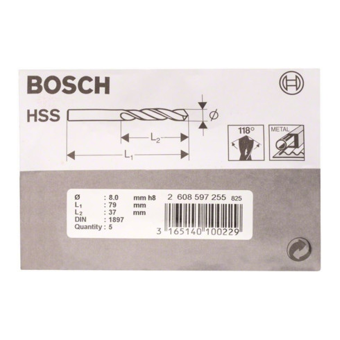 Bosch carrosserieboor HSS-R DIN 1897 8 x 37 x 79 mm