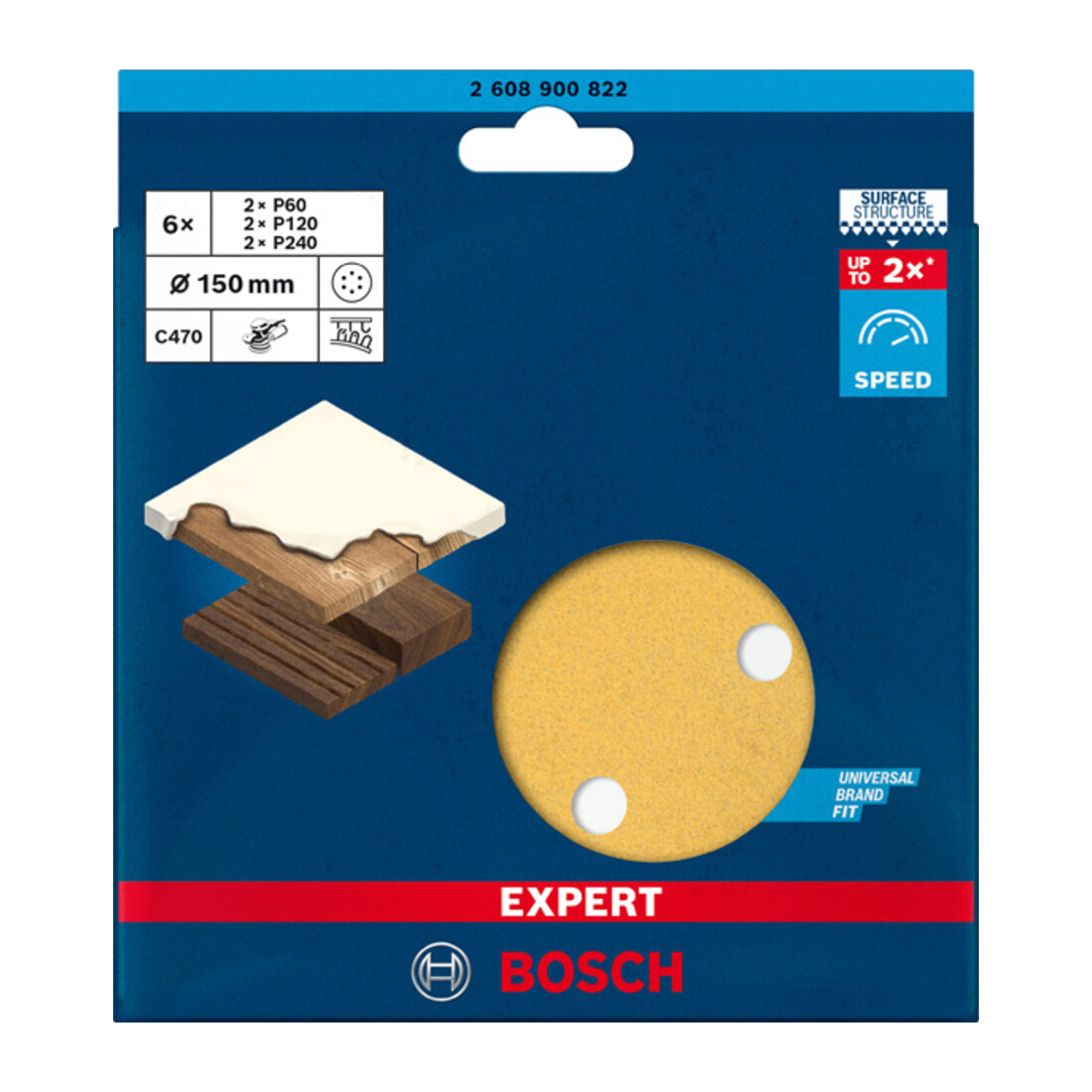 Bosch Carta abrasiva EXPERT C470 per levigatrice rotorbitale, 150mm 6 fori G 60/120/240 6pz.