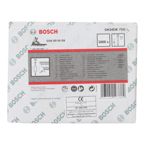 Bosch Chiodo a nastro con testa a D SN34DK 75G 2,8mm 75mm, zincato, liscio