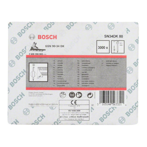 Bosch Chiodo a nastro con testa a D SN34DK 80 3,1mm 80mm, liscio