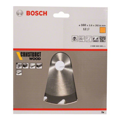 Bosch cirkelzaagblad Construct Wood 160 x 20/16 x 2,6 mm 12