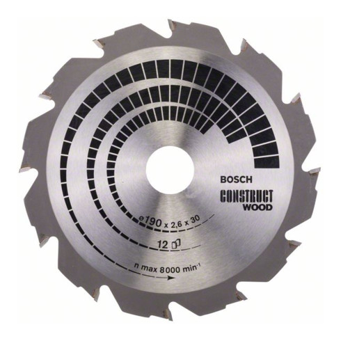 Bosch cirkelzaagblad Construct Wood 190 x 30 x 2,6 mm 12