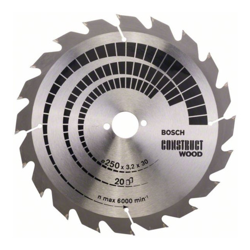 Bosch cirkelzaagblad Construct Wood 250 x 30 x 3,2 mm 20