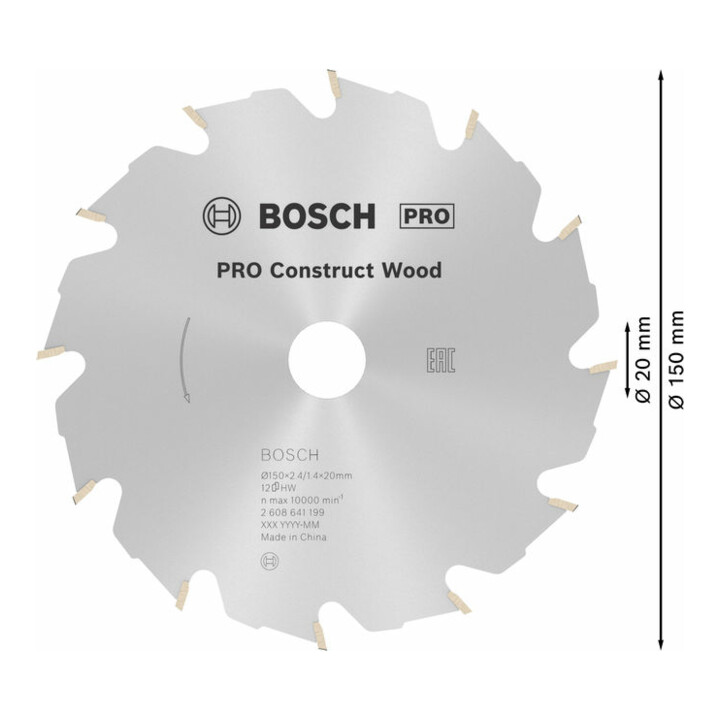 Bosch cirkelzaagblad Construct Wood 150 x 20/16 x 2,4 mm 12