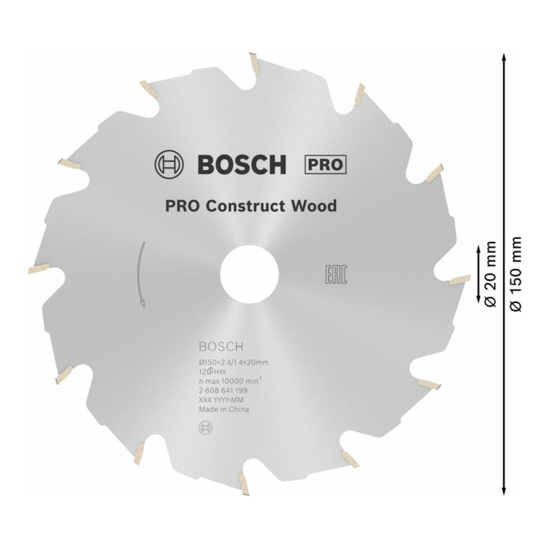 Bosch cirkelzaagblad Construct Wood 150 x 20/16 x 2,4 mm 12