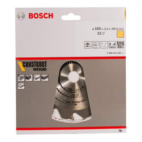 Bosch cirkelzaagblad Construct Wood 150 x 20/16 x 2,4 mm 12