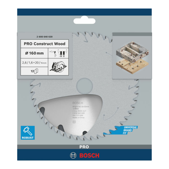 Bosch cirkelzaagblad Construct Wood 160 x 20/16 x 2,6 mm 12
