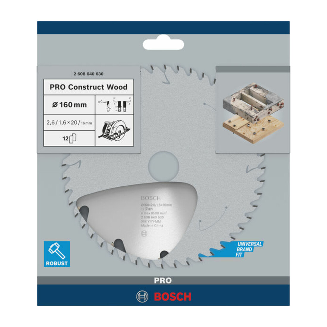 Bosch cirkelzaagblad Construct Wood 160 x 20/16 x 2,6 mm 12