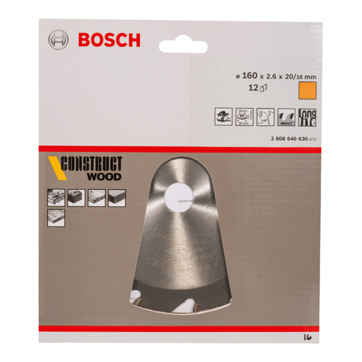 Bosch cirkelzaagblad Construct Wood 160 x 20/16 x 2,6 mm 12