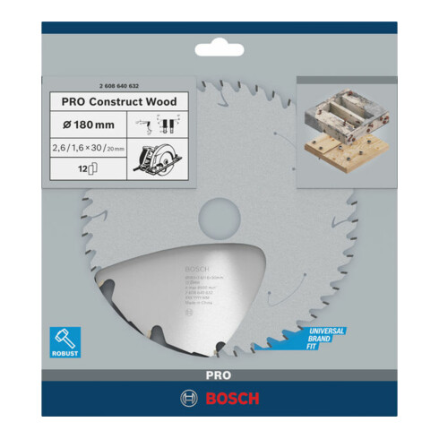 Bosch cirkelzaagblad Construct Wood 180 x 30/20 x 2,6 mm 12