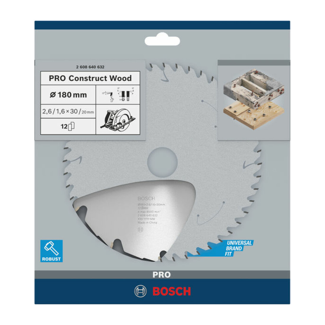 Bosch cirkelzaagblad Construct Wood 180 x 30/20 x 2,6 mm 12