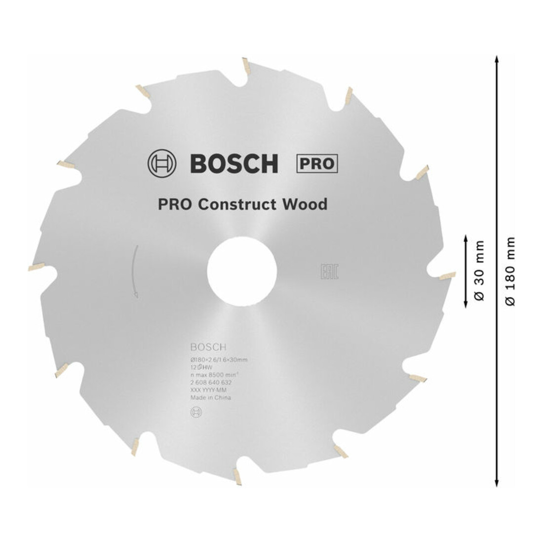 Bosch cirkelzaagblad Construct Wood 180 x 30/20 x 2,6 mm 12