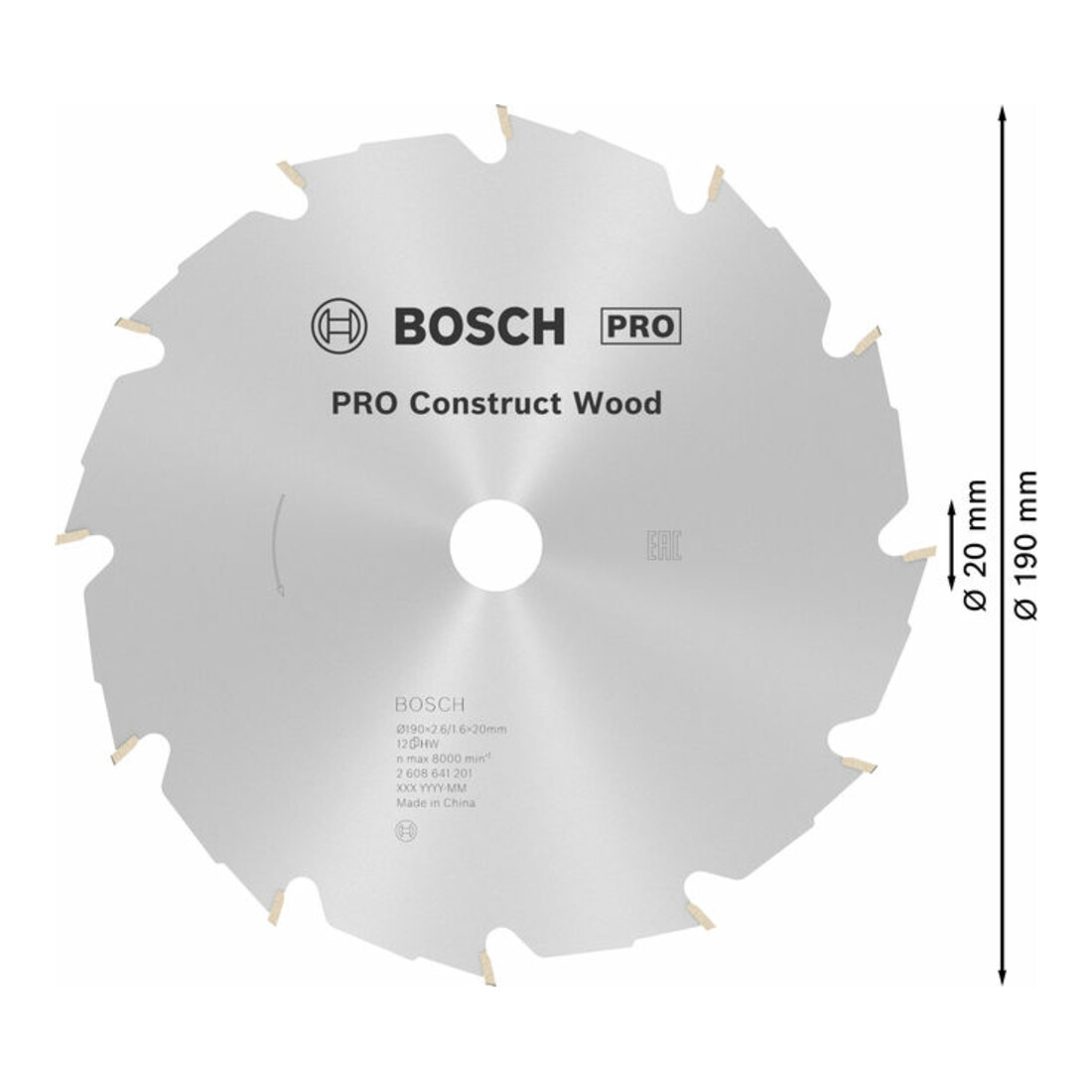 Bosch cirkelzaagblad Construct Wood 190 x 20/16 x 2,6 mm 12