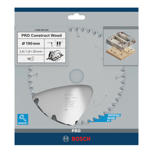 Bosch cirkelzaagblad Construct Wood 190 x 30 x 2,6 mm 12