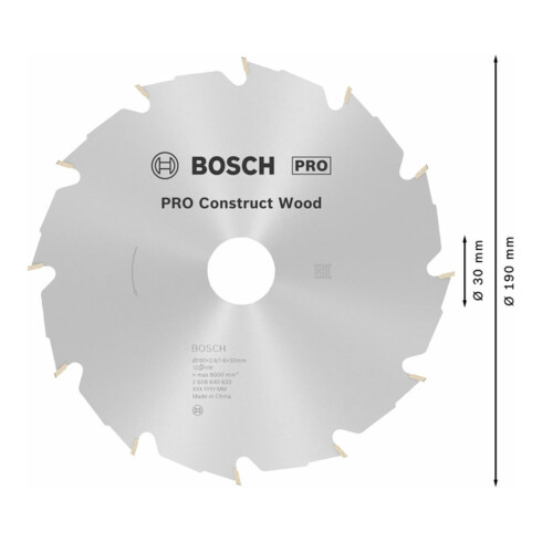 Bosch cirkelzaagblad Construct Wood 190 x 30 x 2,6 mm 12