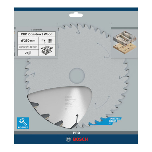 Bosch cirkelzaagblad Construct Wood 250 x 30 x 3,2 mm 20