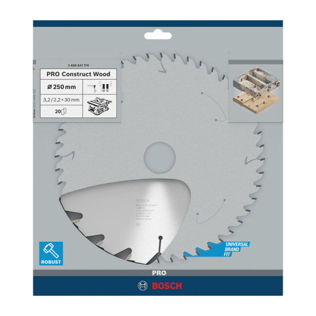 Bosch cirkelzaagblad Construct Wood 250 x 30 x 3,2 mm 20