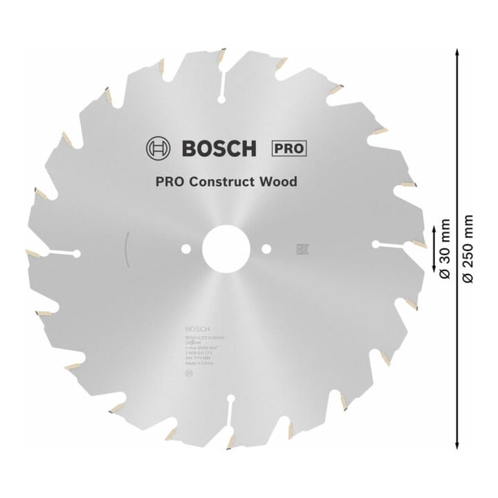 Bosch cirkelzaagblad Construct Wood 250 x 30 x 3,2 mm 20