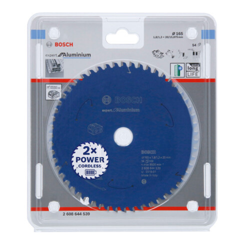 Bosch cirkelzaagblad Expert for Aluminium voor accuzagen 165 x 1,8/1,3 x 20 54 tanden