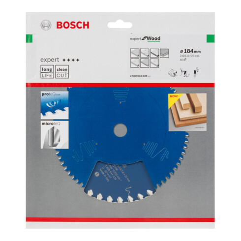 Bosch cirkelzaagblad Expert for Wood 184 x 20 x 2,6 mm 40