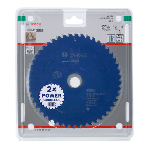 Bosch cirkelzaagblad Expert for Wood voor accuzagen 190 x 1,5/1 x 30 48 tanden