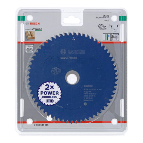 Bosch cirkelzaagblad Expert for Wood voor accuzagen 190 x 1,5/1 x 30 60 tanden