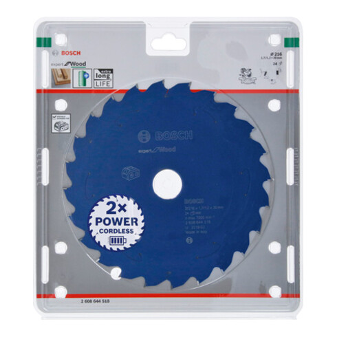 Bosch cirkelzaagblad Expert for Wood voor accuzagen 216 x 1,7/1,2 x 30 24 tanden