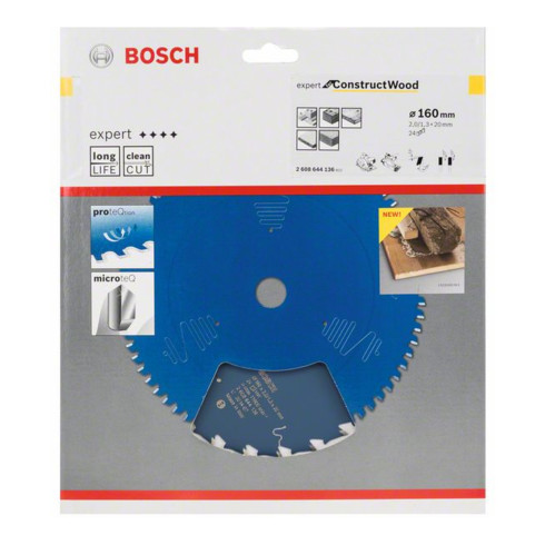 Bosch cirkelzaagblad Expert for Construction Wood 160 x 20 x 2,0 mm 24