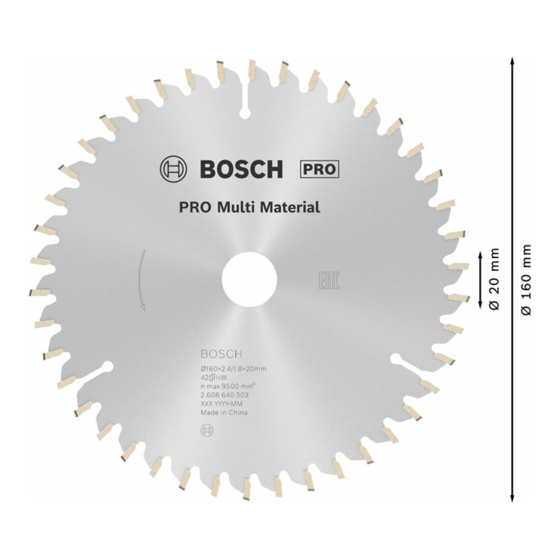 Bosch cirkelzaagblad Multi material 160 x 20/16 x 2,4 mm 42